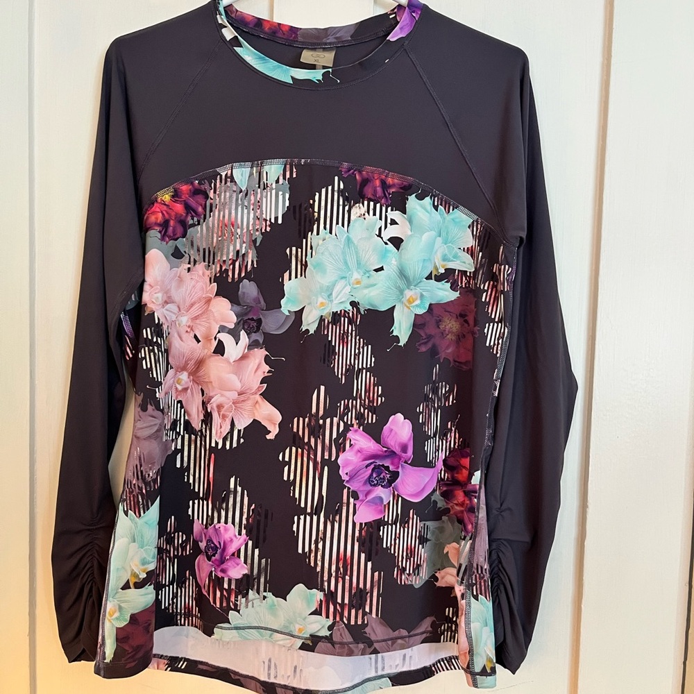 CALIA by Carrie Underwood Long Sleeve Floral Printed Rashguard Swim top XL